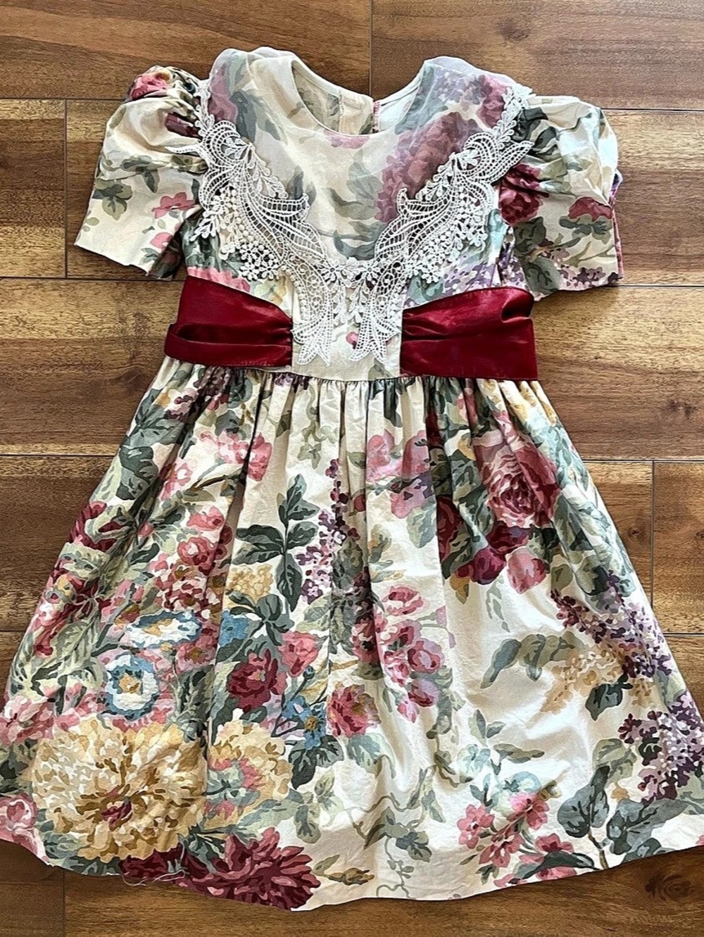 Vintage Jinelle Floral Lace Collar Party Dress Girls Size 10